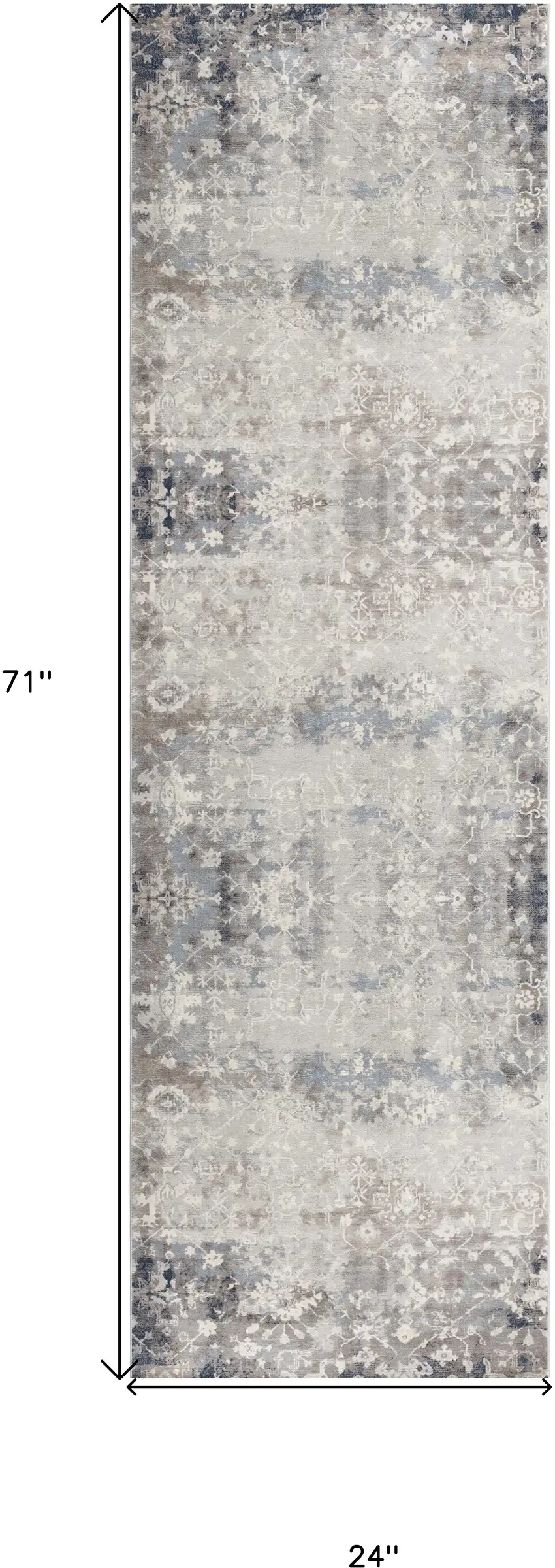 2' X 6' Navy And Beige Distressed Vines Area Rug Photo 6