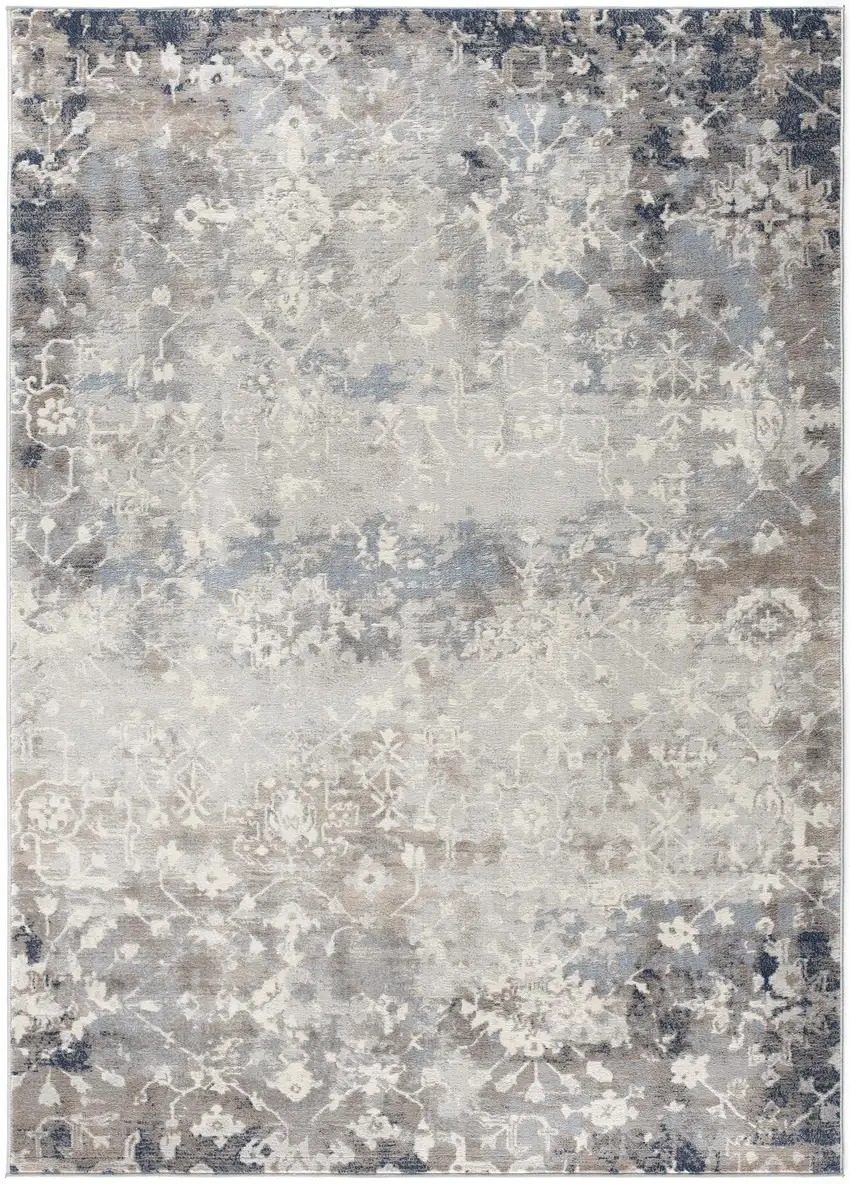 Navy And Beige Distressed Vines Area Rug Photo 6