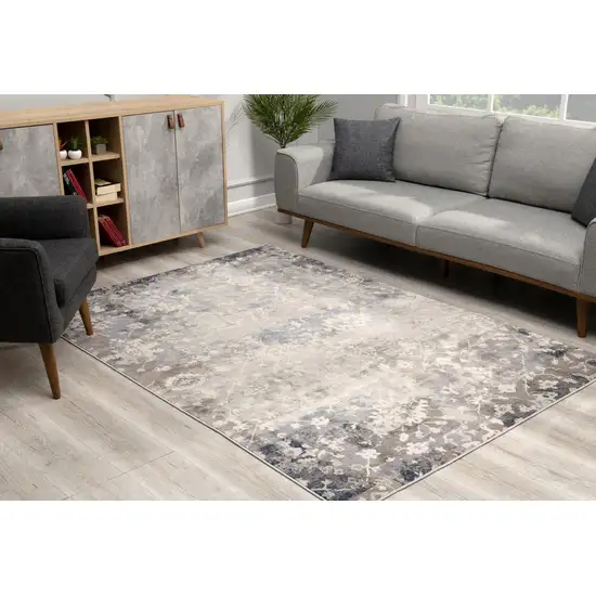 Navy and Beige Distressed Vines Area Rug Photo 7