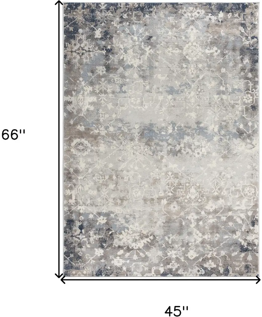 Navy And Beige Distressed Vines Area Rug Photo 3