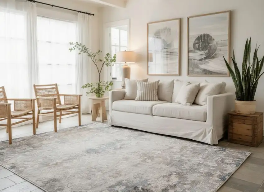 Navy And Beige Distressed Vines Area Rug Photo 8