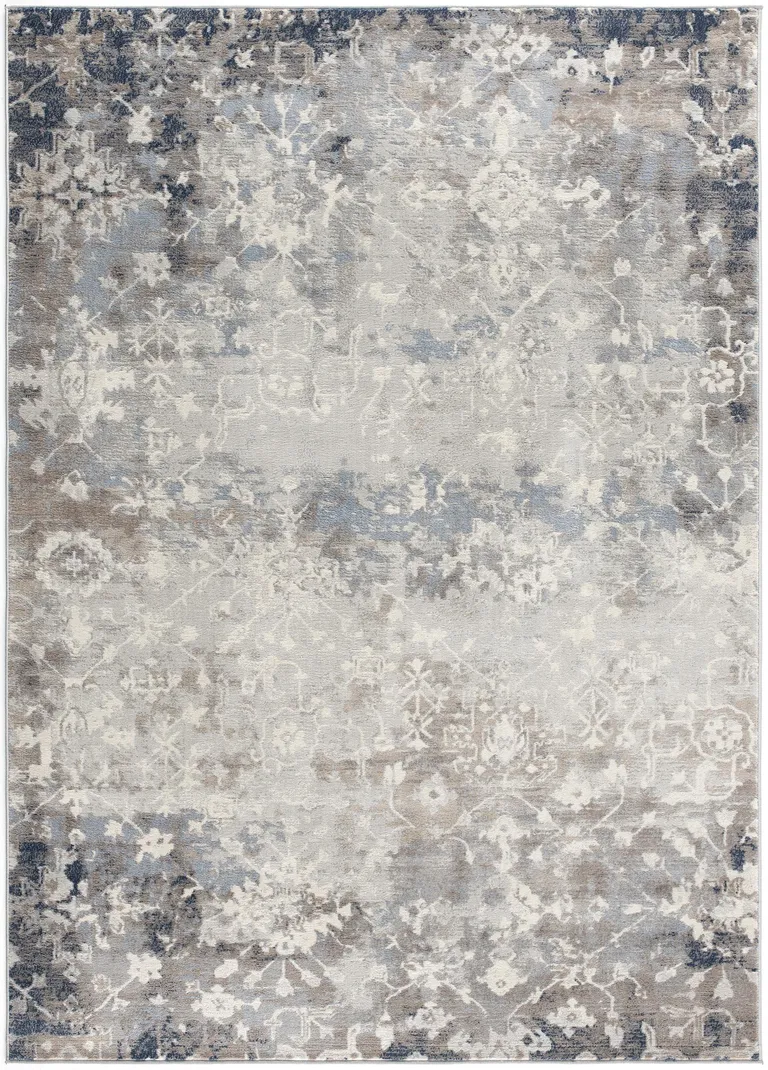 Navy and Beige Distressed Vines Area Rug Photo 5