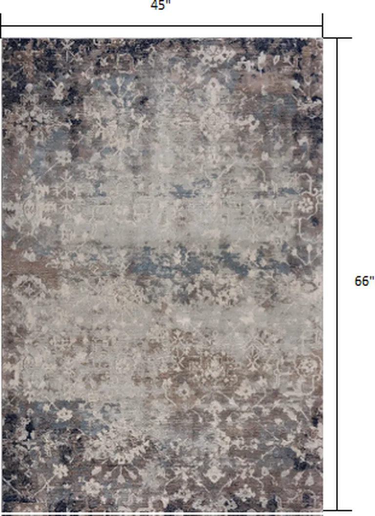 Navy and Beige Distressed Vines Area Rug Photo 1