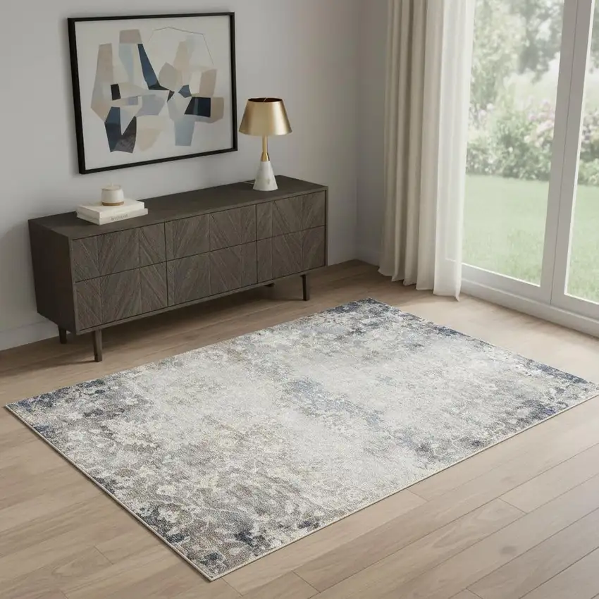 Navy And Beige Distressed Vines Area Rug Photo 1