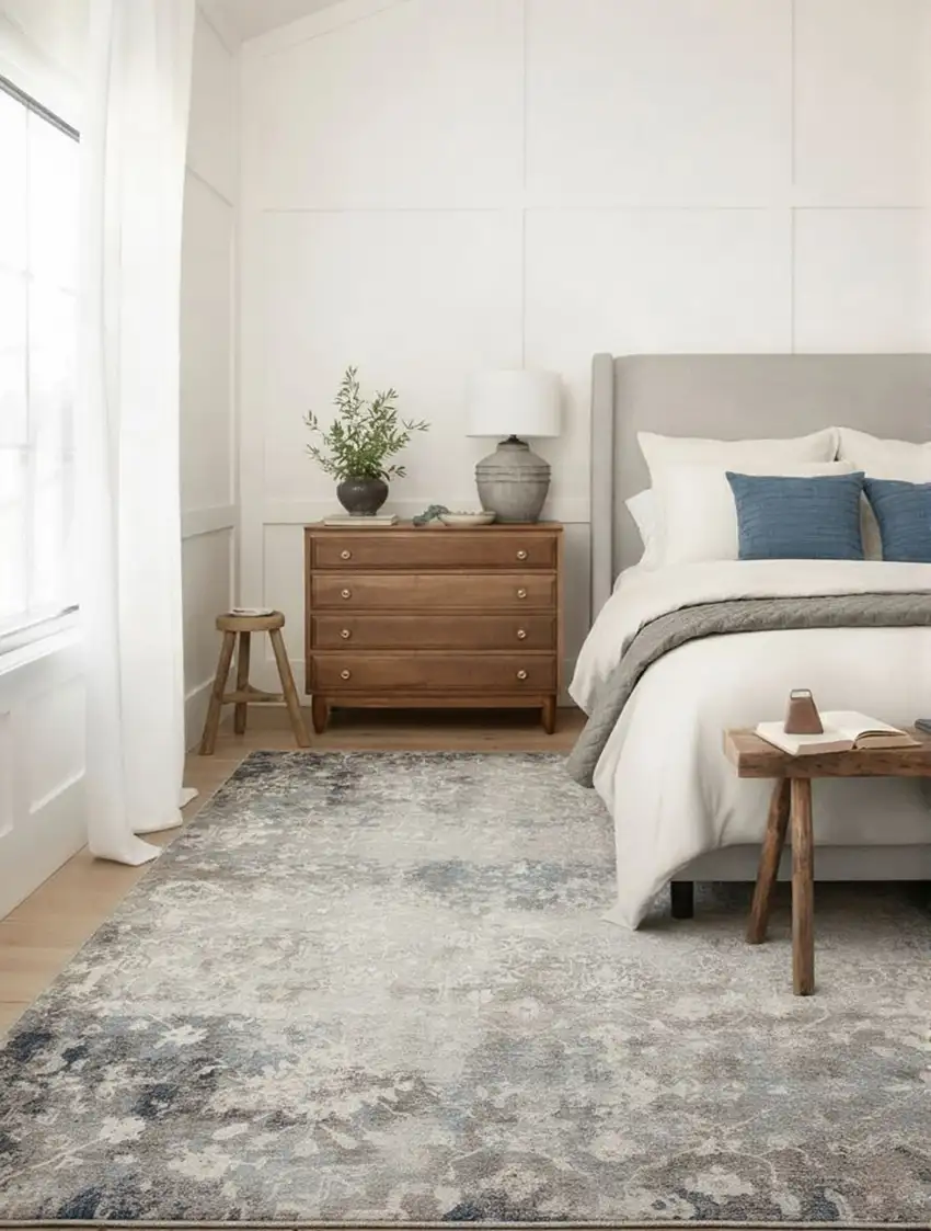 Navy And Beige Distressed Vines Area Rug Photo 4