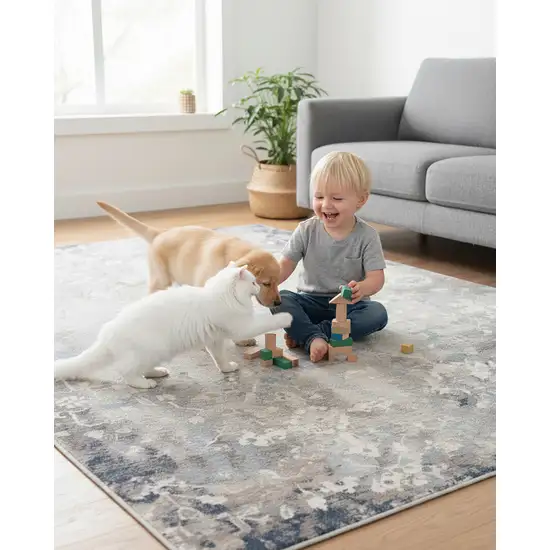 Navy And Beige Distressed Vines Area Rug Photo 8