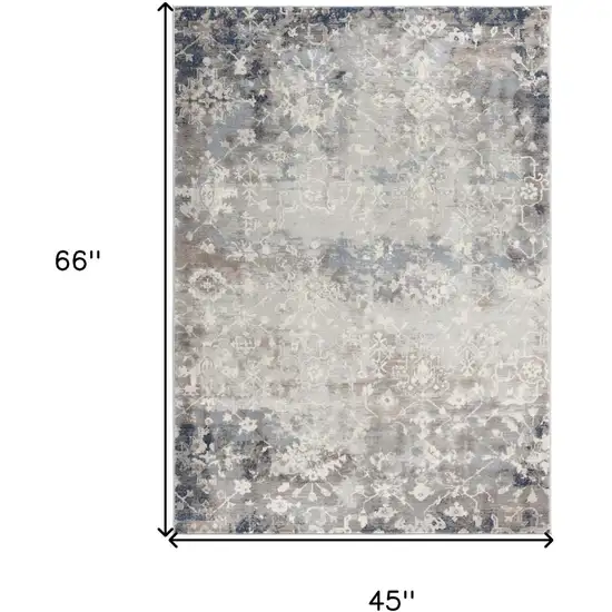 Navy And Beige Distressed Vines Area Rug Photo 7