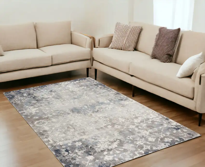 Navy And Beige Distressed Vines Area Rug Photo 2