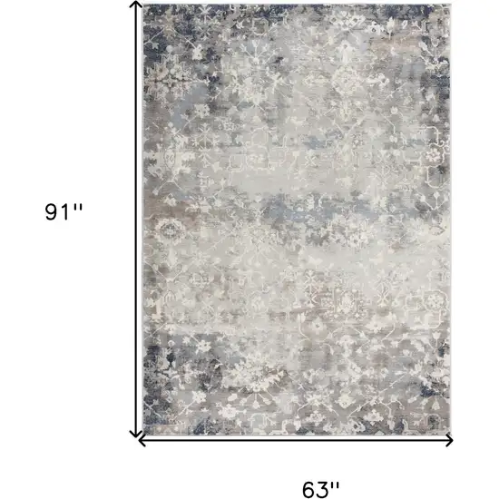 Navy and Beige Distressed Vines Area Rug Photo 1