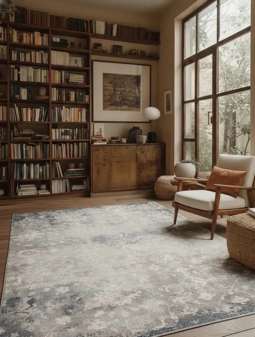 Navy And Beige Distressed Vines Area Rug Photo 4