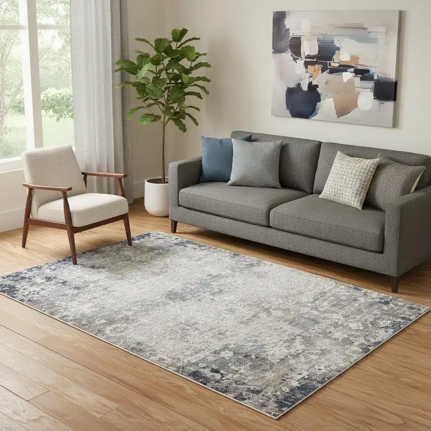 Navy And Beige Distressed Vines Area Rug Photo 1