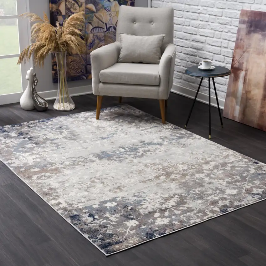 Navy And Beige Distressed Vines Area Rug Photo 6