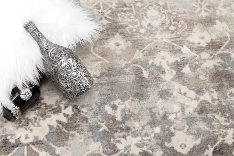 Navy and Beige Distressed Vines Area Rug Photo 3