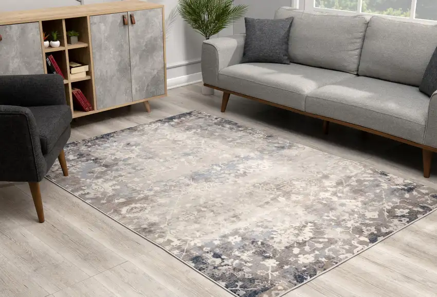 Navy And Beige Distressed Vines Area Rug Photo 7