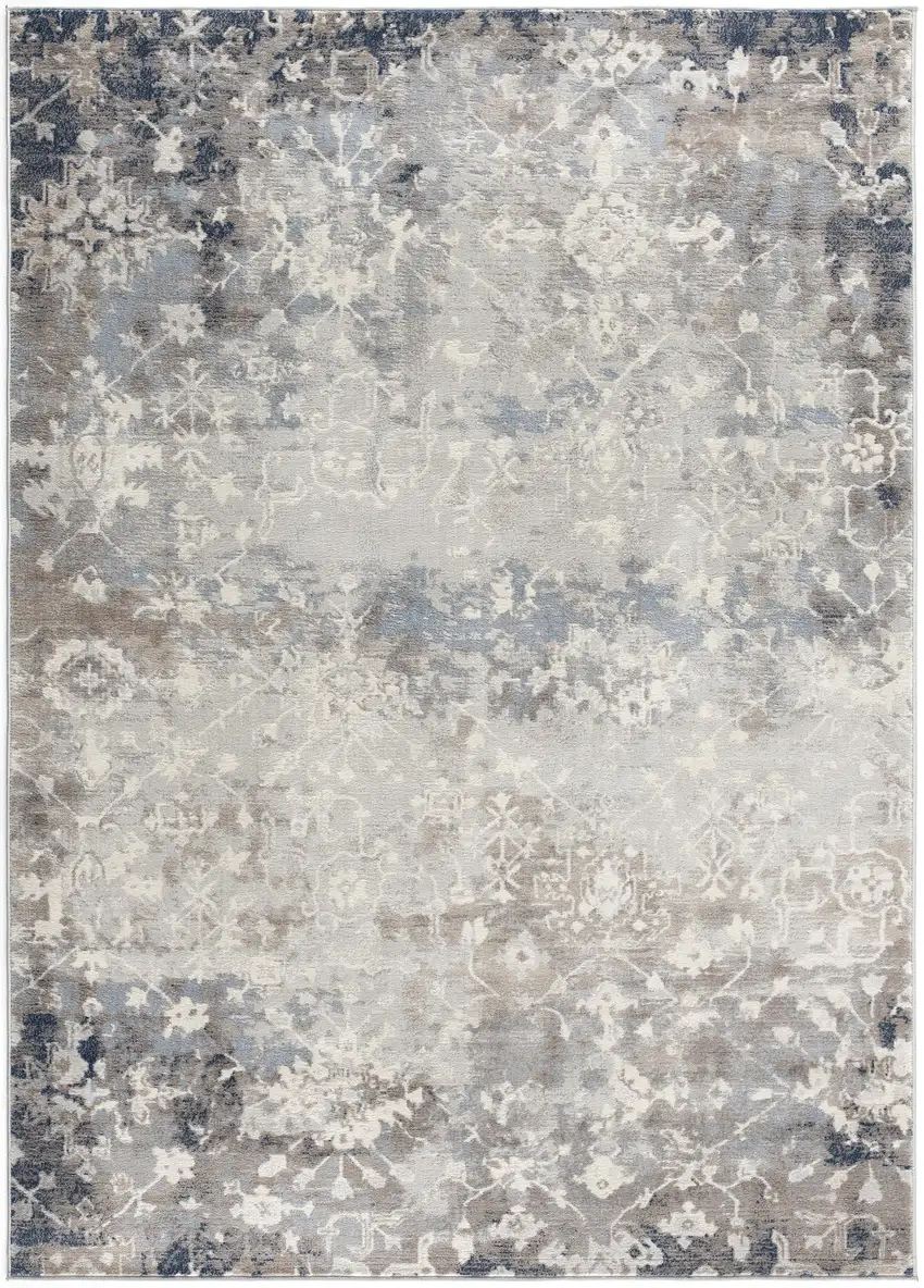 Navy And Beige Distressed Vines Area Rug Photo 1