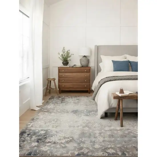 Navy And Beige Distressed Vines Area Rug Photo 8