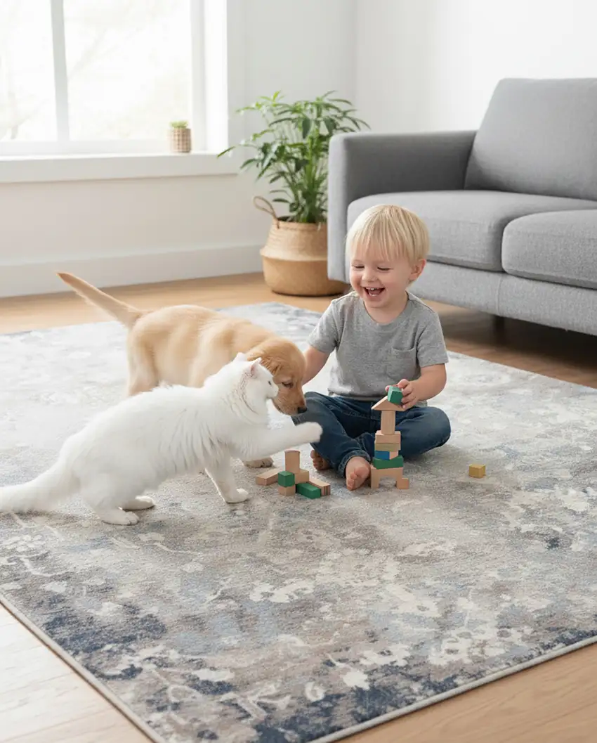 Navy And Beige Distressed Vines Area Rug Photo 7