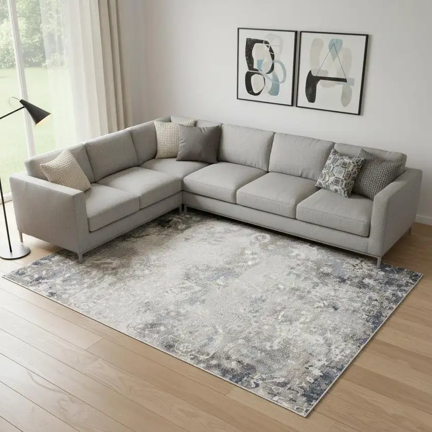 Navy And Beige Distressed Vines Area Rug Photo 1