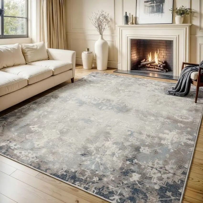 Navy And Beige Distressed Vines Area Rug Photo 7