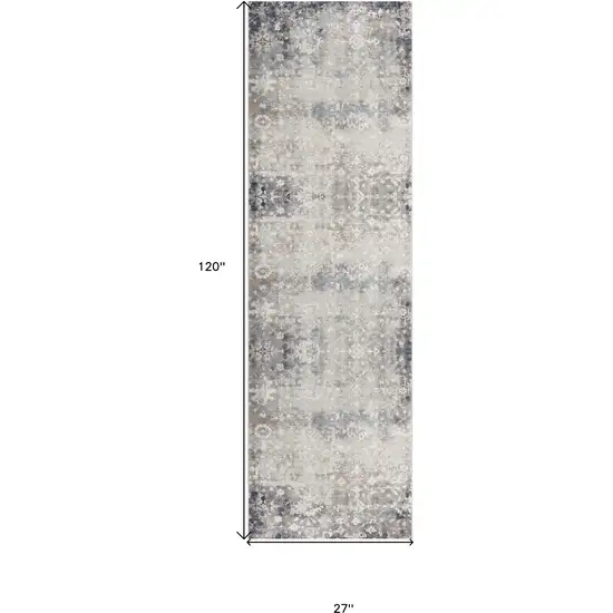 2' X 10' Navy And Beige Distressed Vines Runner Rug Photo 3