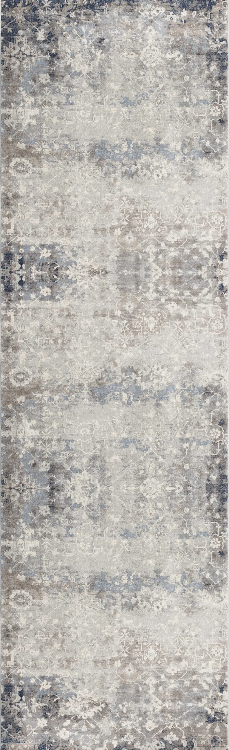 Navy and Beige Distressed Vines Runner Rug Photo 1