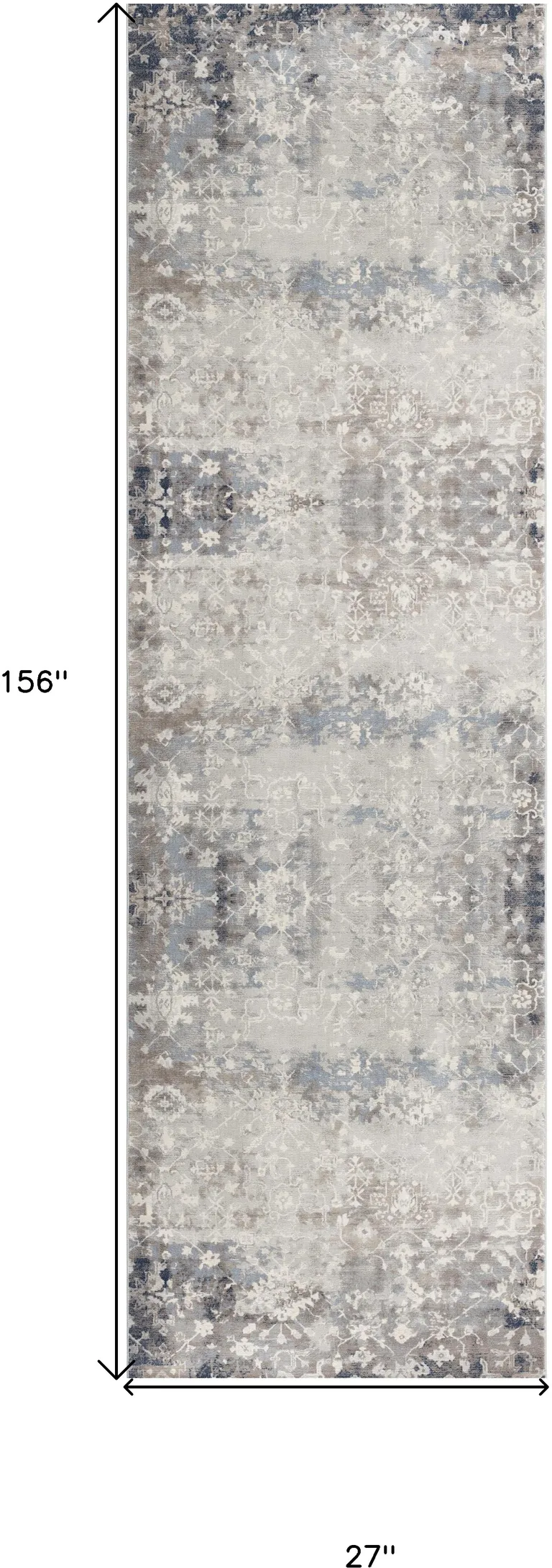 Navy and Beige Distressed Vines Runner Rug Photo 5