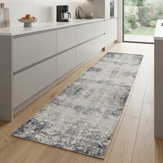 2' X 8' Navy And Beige Distressed Vines Runner Rug Photo 1