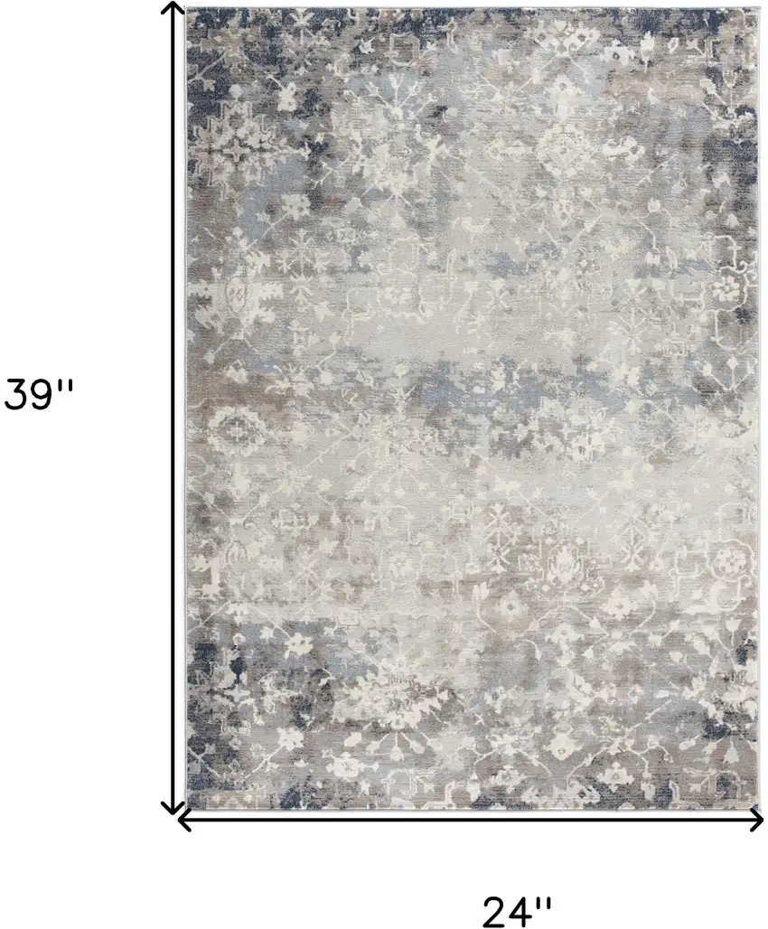 Navy And Beige Distressed Vines Scatter Rug Photo 9