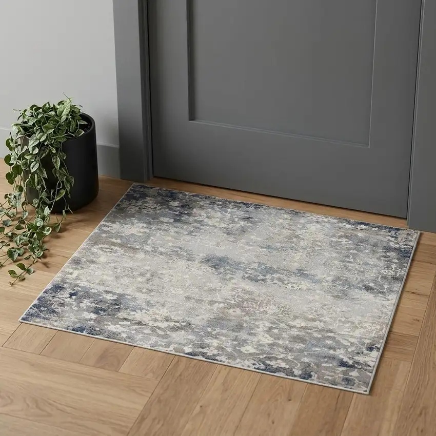 Navy And Beige Distressed Vines Scatter Rug Photo 1