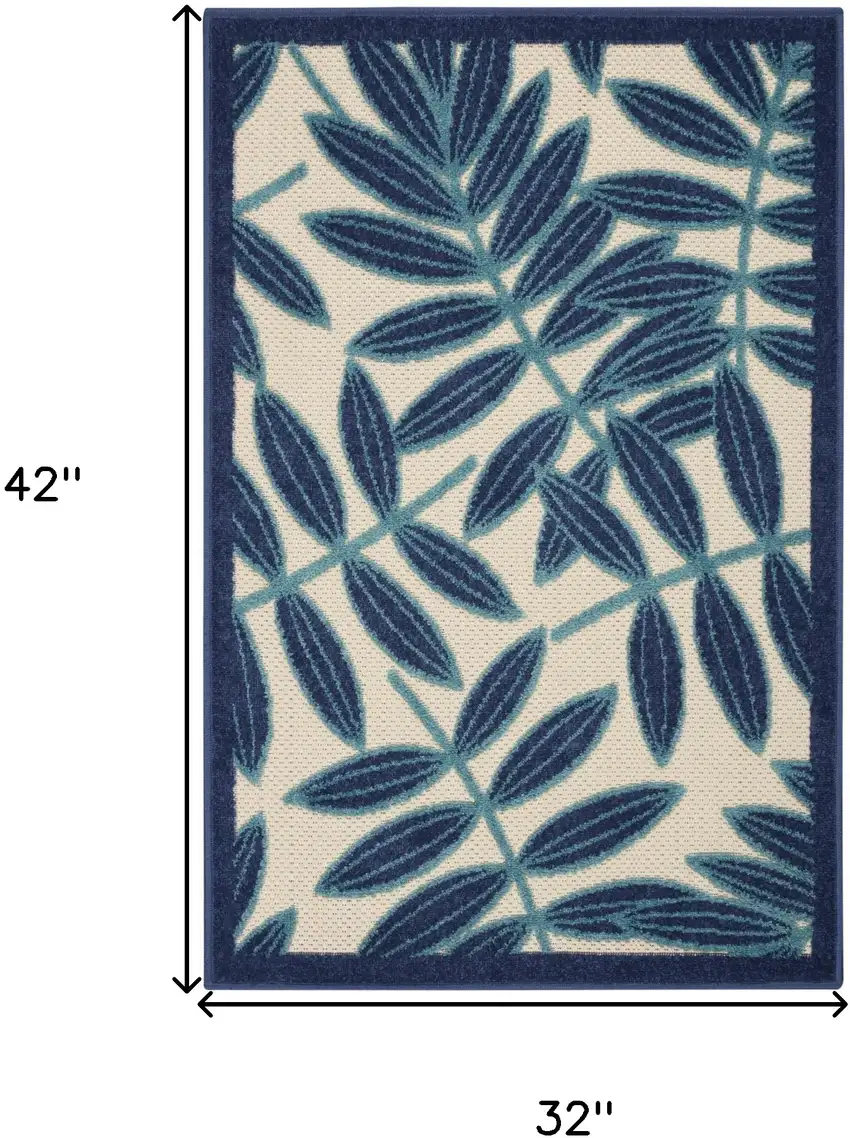 Blue And Ivory Floral Indoor Outdoor Area Rug Photo 8