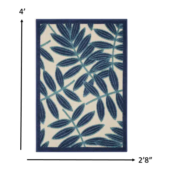 Navy and Beige Leaves Indoor Outdoor Area Rug Photo 3