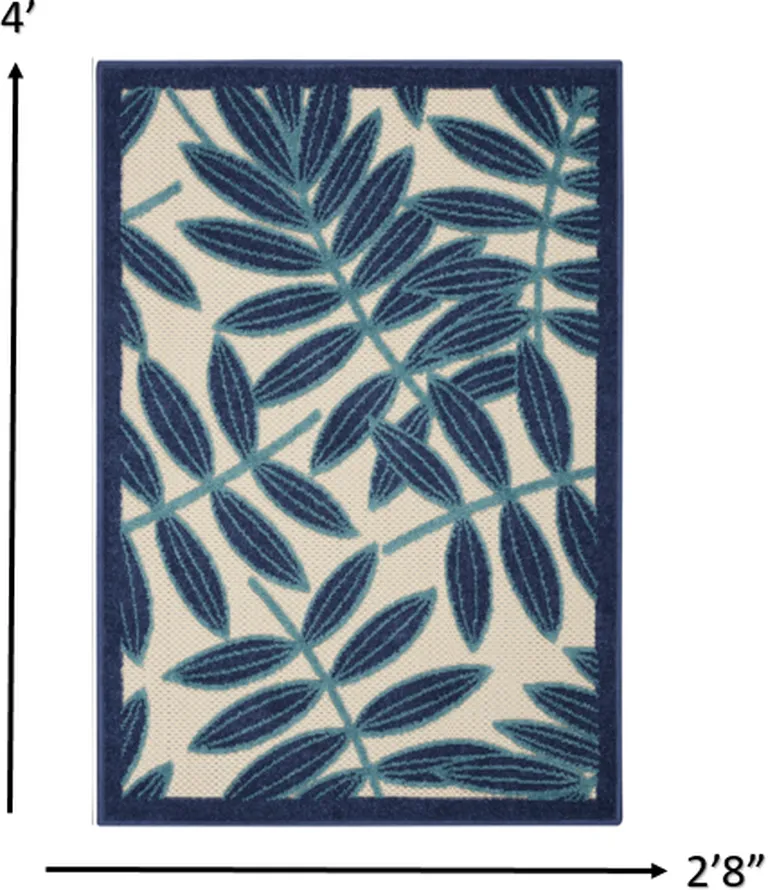 Navy and Beige Leaves Indoor Outdoor Area Rug Photo 3