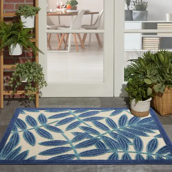 Blue And Ivory Floral Indoor Outdoor Area Rug Photo 5