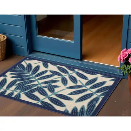 Blue And Ivory Floral Indoor Outdoor Area Rug Photo 2