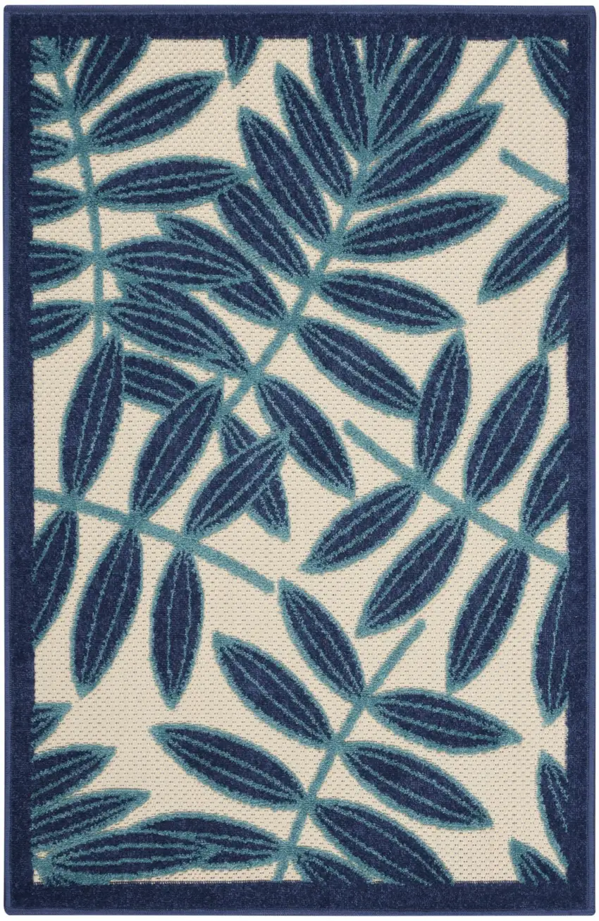 Blue And Ivory Floral Indoor Outdoor Area Rug Photo 2