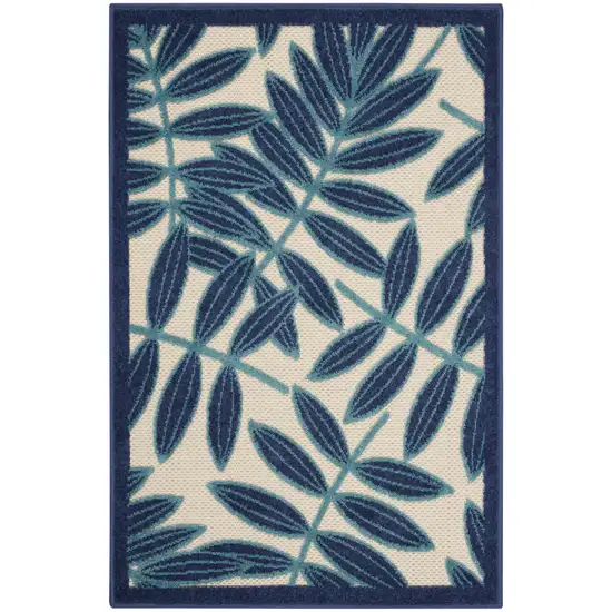 Blue And Ivory Floral Indoor Outdoor Area Rug Photo 2