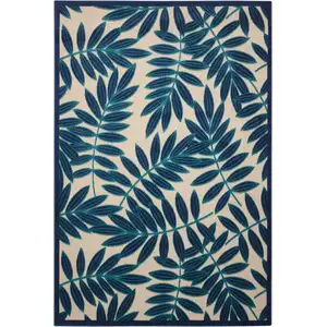Photo of Navy and Beige Leaves Indoor Outdoor Area Rug