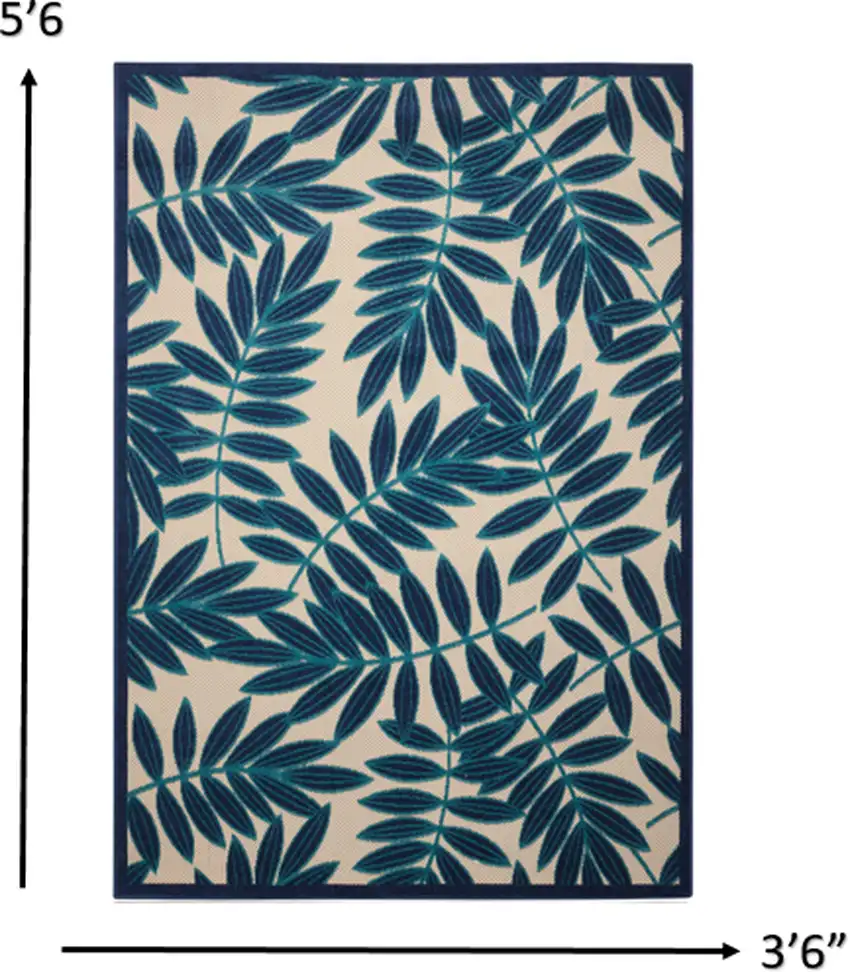 Navy and Beige Leaves Indoor Outdoor Area Rug Photo 2