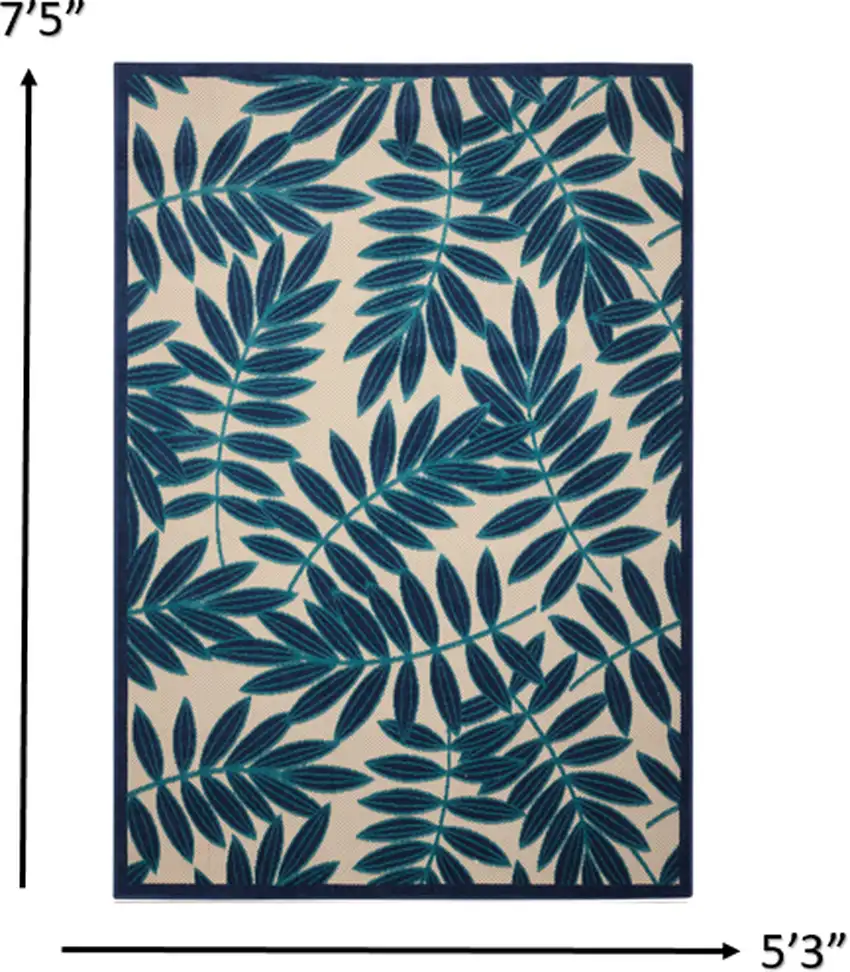 Navy and Beige Leaves Indoor Outdoor Area Rug Photo 2