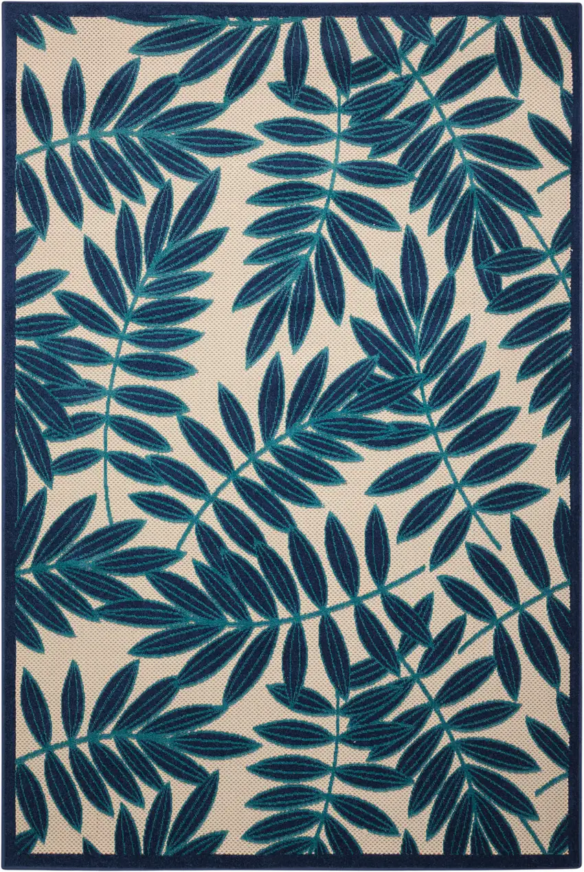 Blue And Ivory Floral Indoor Outdoor Area Rug Photo 5