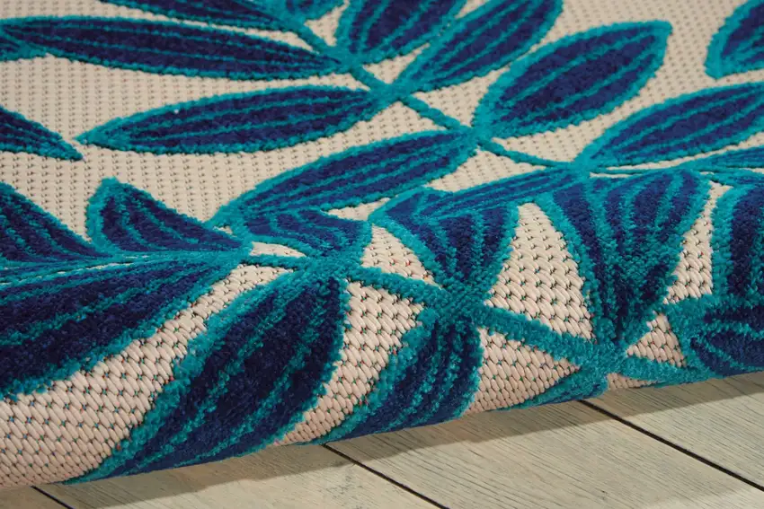 Navy and Beige Leaves Indoor Outdoor Area Rug Photo 3