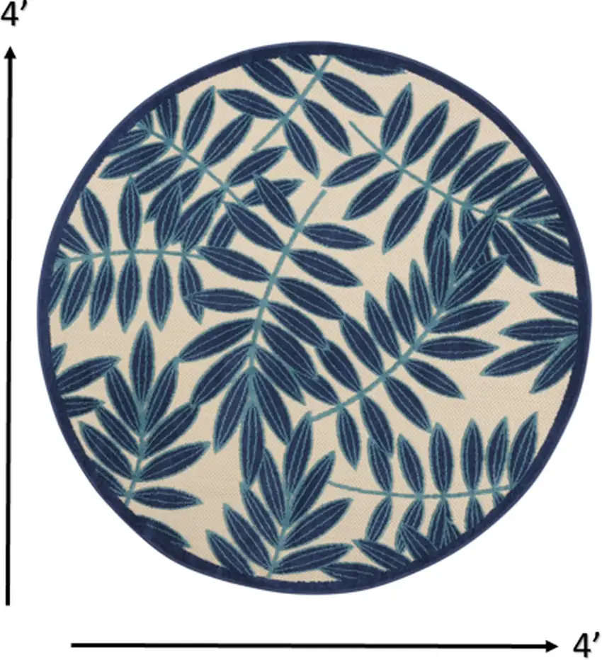 Navy and Beige Leaves Indoor Outdoor Area Rug Photo 4