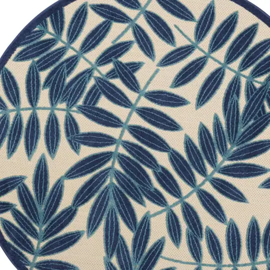 Blue And Ivory Round Floral Indoor Outdoor Area Rug Photo 4