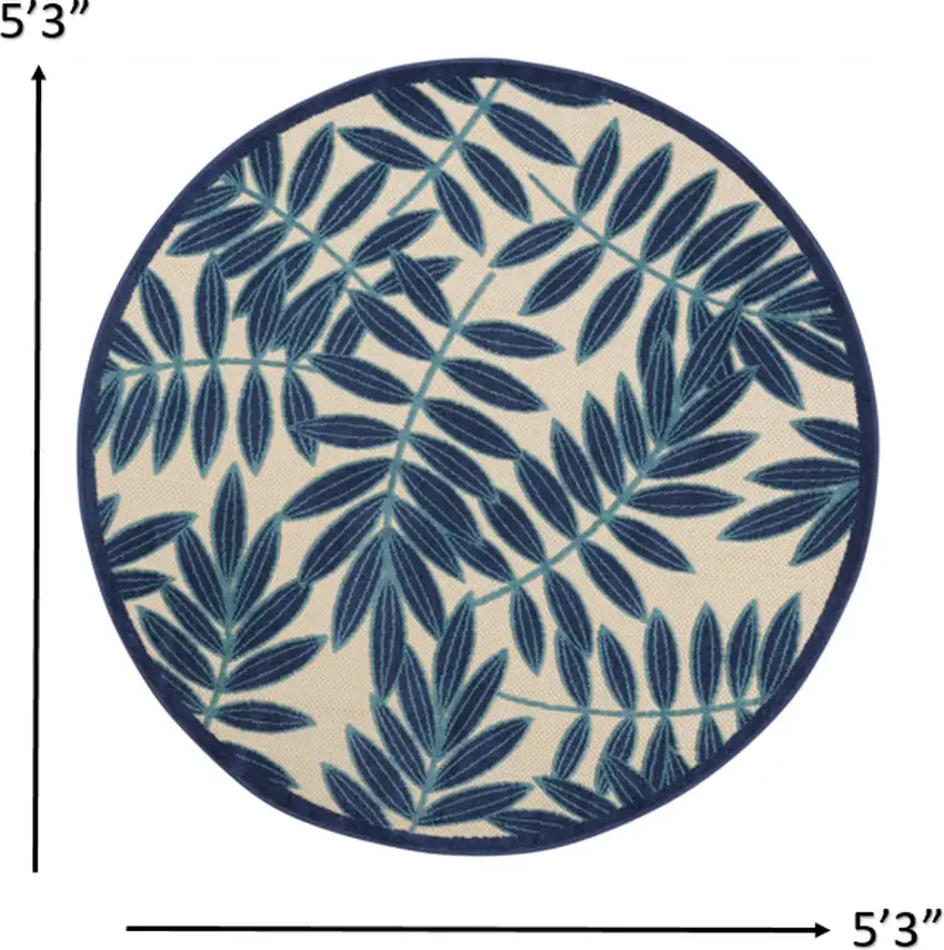 Navy and Beige Leaves Indoor Outdoor Area Rug Photo 4