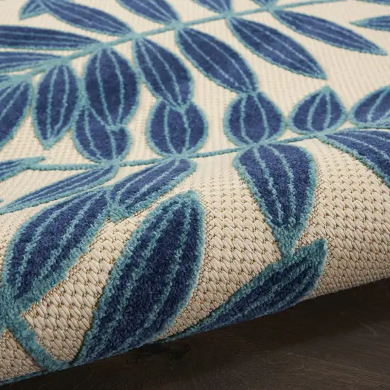 Blue And Ivory Round Floral Indoor Outdoor Area Rug Photo 6