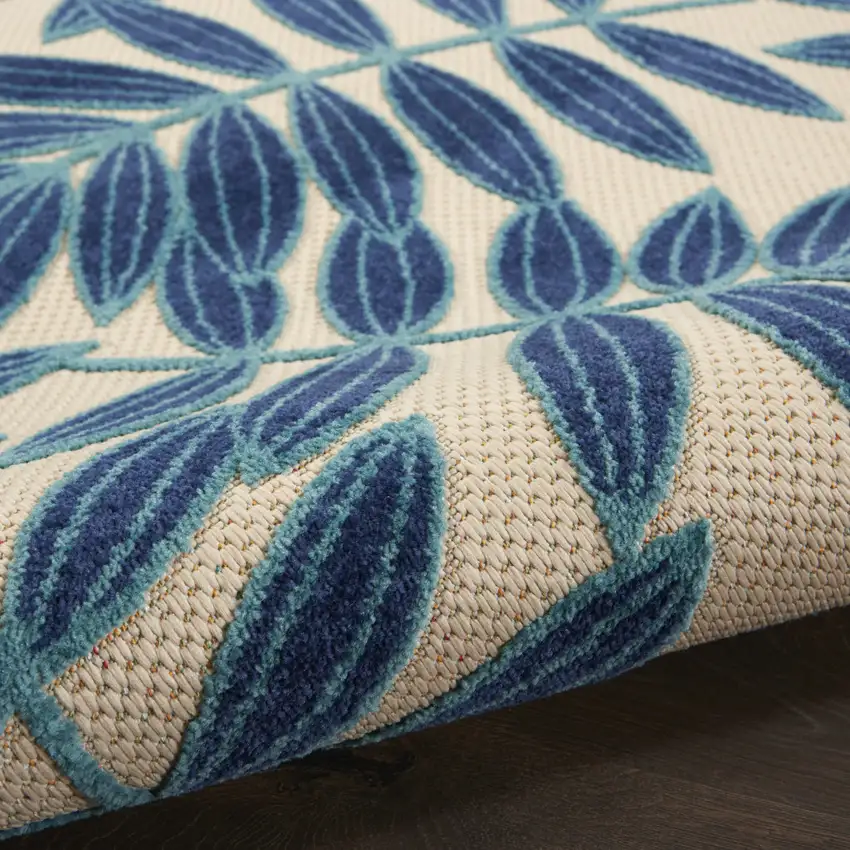 Blue And Ivory Round Floral Indoor Outdoor Area Rug Photo 6