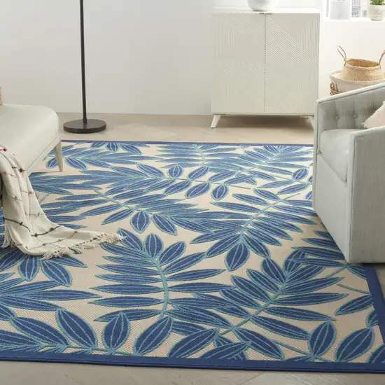 Blue And Ivory Floral Indoor Outdoor Area Rug Photo 4