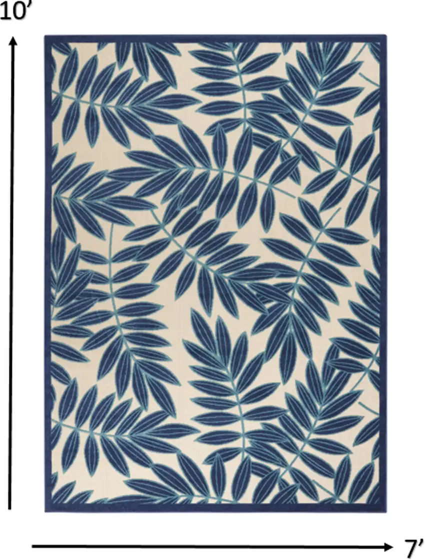 Navy and Beige Leaves Indoor Outdoor Area Rug Photo 3