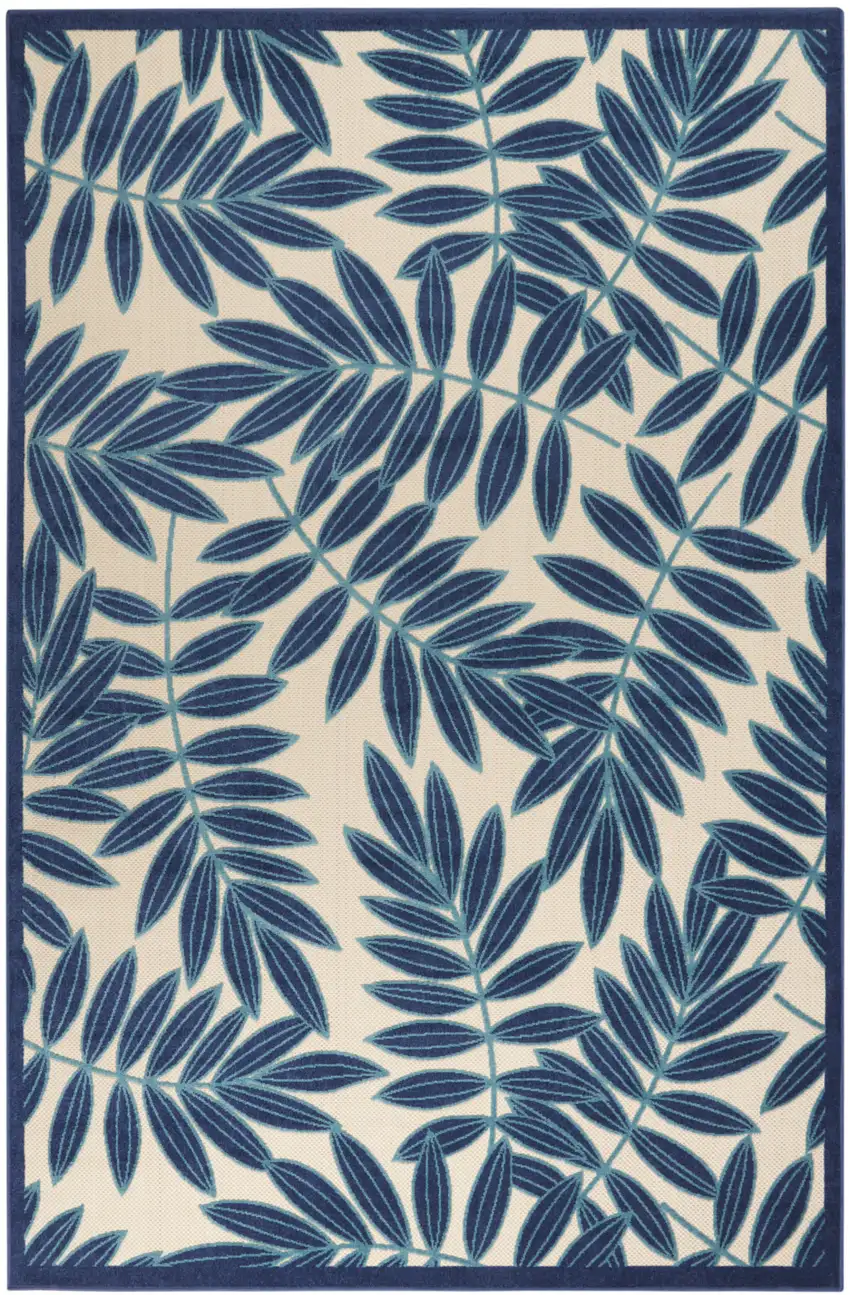 Blue And Ivory Floral Indoor Outdoor Area Rug Photo 4