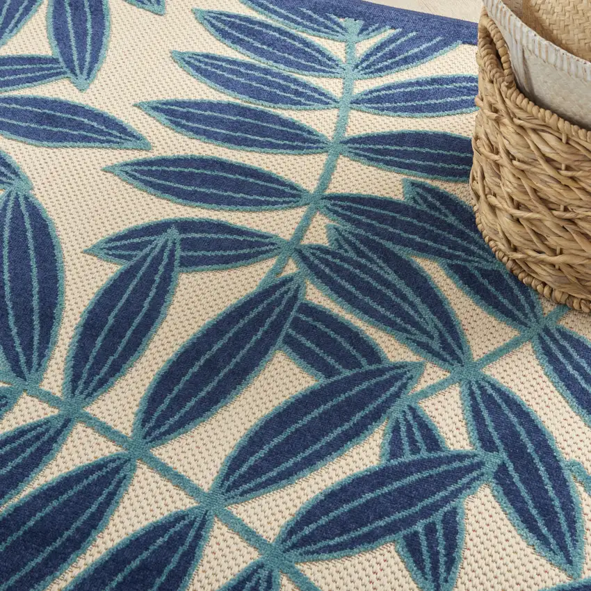 Blue And Ivory Floral Indoor Outdoor Area Rug Photo 9